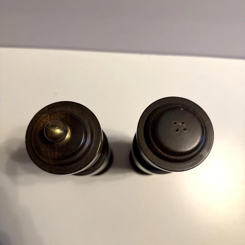 Vintage Woodcrest Styson Salt Shaker & Pepper Mill Japan Made Wooden, 7.5